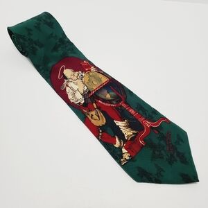 Saturday Evening Post Necktie Green & Red Santa & Globe Theme Men's Neck Tie
